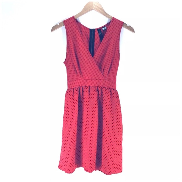 Petticoat Alley Dresses & Skirts - Red Black Polka Dots Sleeveless Faux Wrap Dress